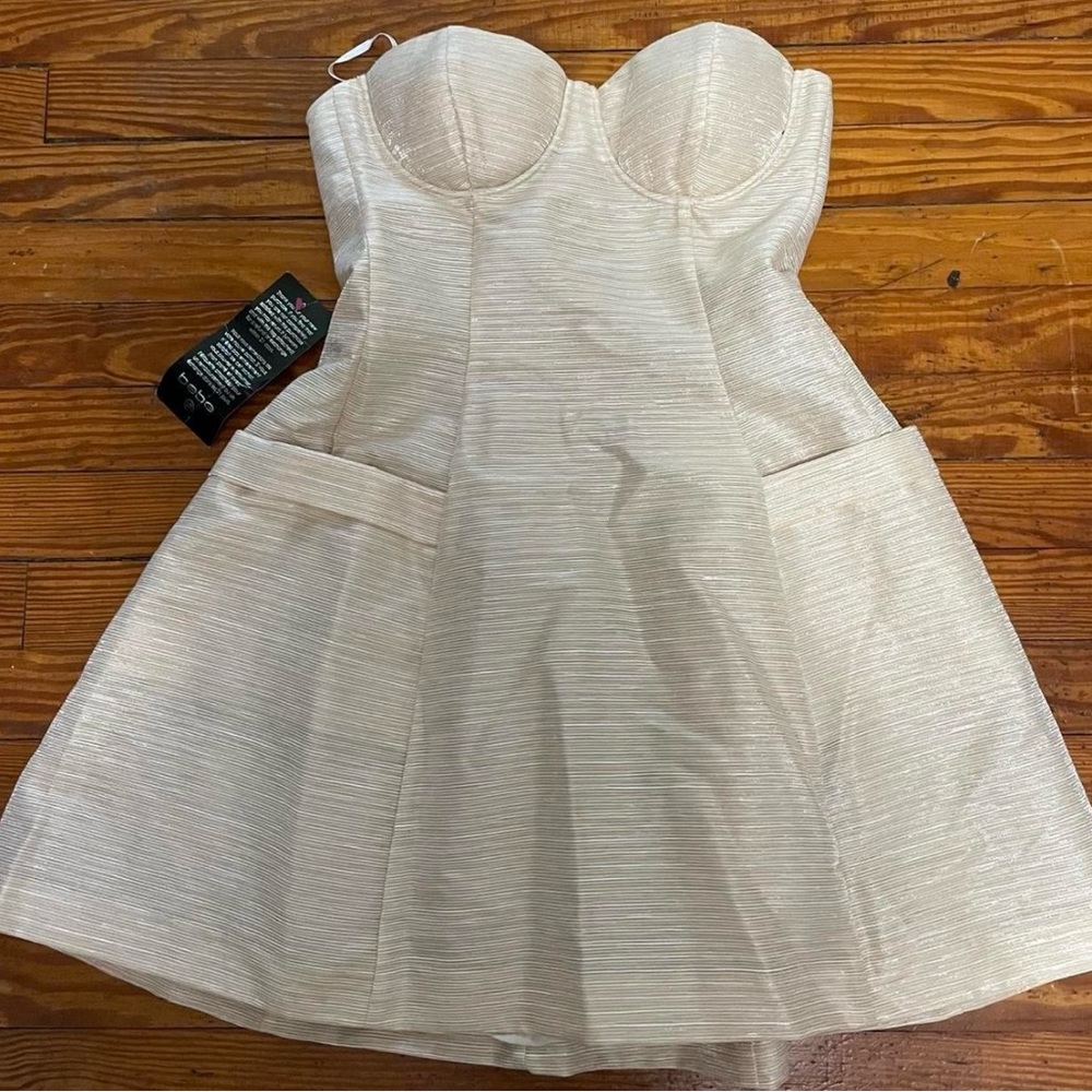 bebe Cream Strapless Dress